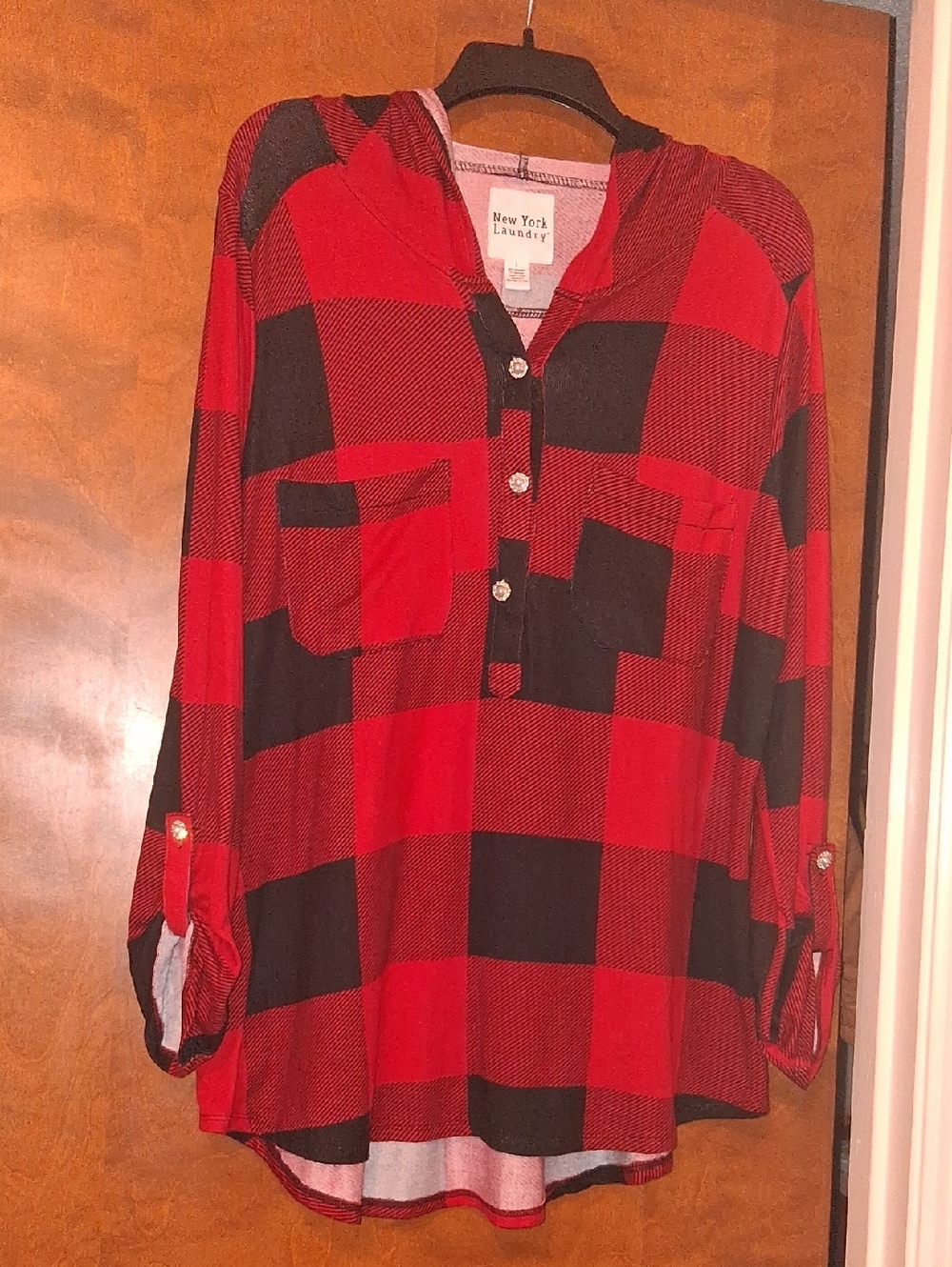 New York Laundry Red and Black Buffalo Plaid Tunic Top